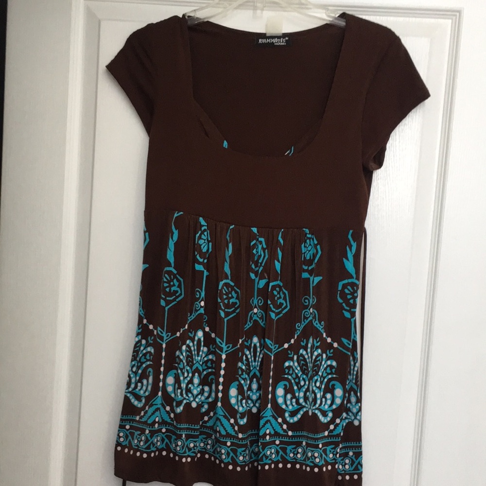 Roommates California Brown & Teal babydoll top M